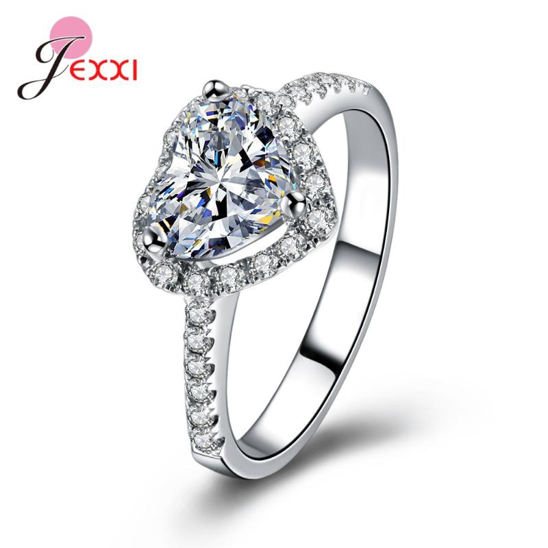 

Cluster Rings Women 925 Sterling Silver Crystal Love Heart Shaped Ring For Wedding Engagement Bridal Jewelry Finger