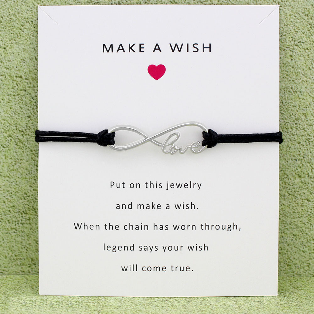 

Infinity Love Moon Heart Antique Silver Charm Card Bracelets Black Wax Cord Women Men Girl Boy Jewelry Gift Many Styles Custom