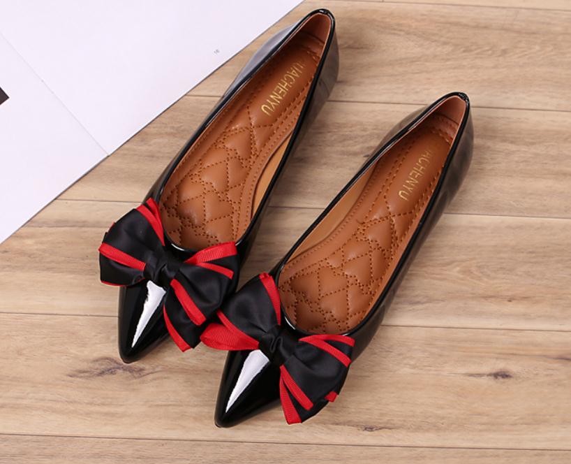 

2019 bowknot Women's shoes in Spring and Autumn with New style flat bottom pointed end Shallow mouth@122, Black