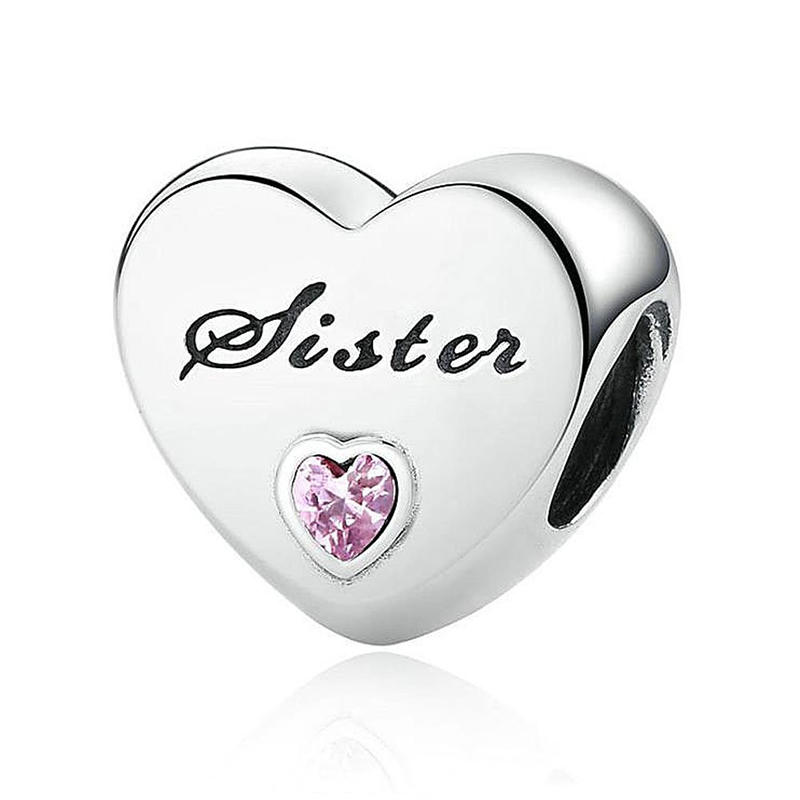 

925 Silver Love Heart Charm with CZ 925 Sterling Silver Bead for Pandora Bracelet for Women, Black