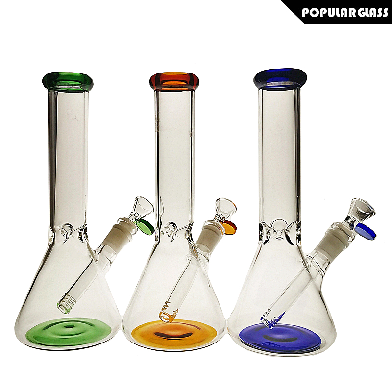 

10 Inch Tall Beaker Bong Hookahs Glass Water Pipe Saml Dab Rig Diffusion Percolate Thickness With 14.4mm Bowl Colorful Lips and Bottom PG5015