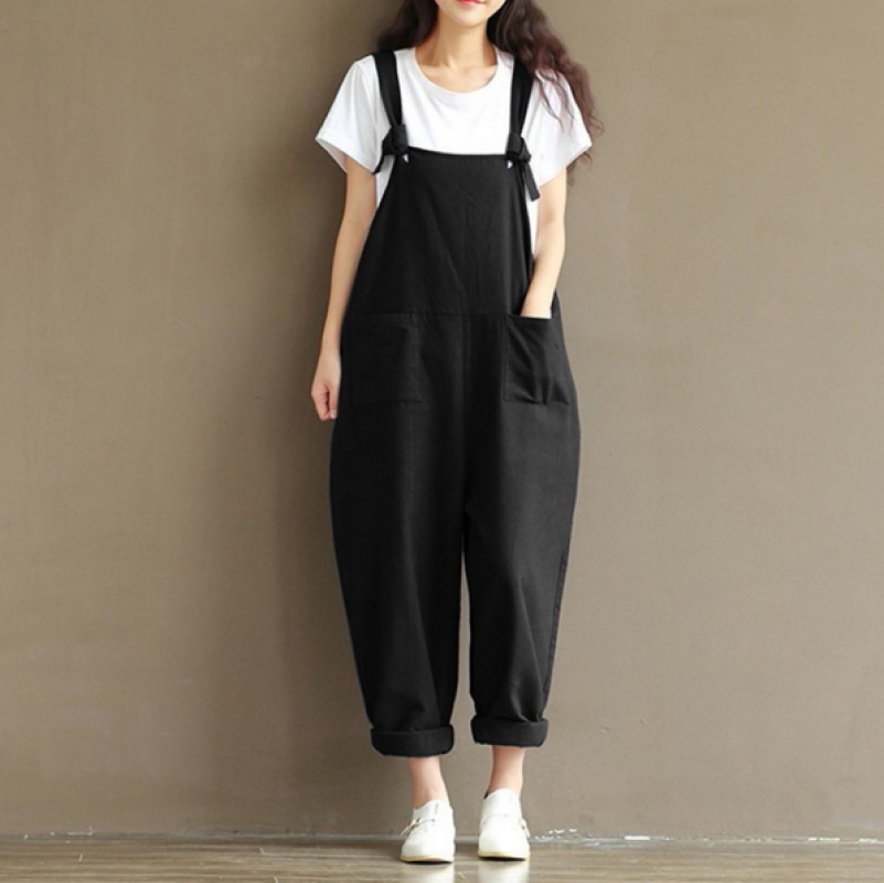 

Matte Black With Embroidery Harlan Elastic Waist Big Yards Long Leisure Trousers