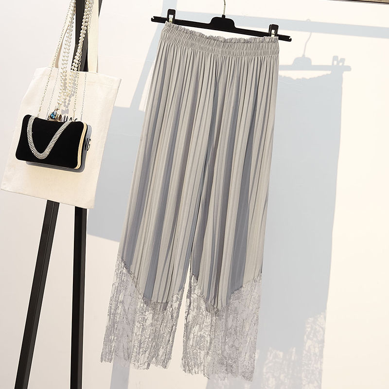 

Comfy Soft Women's Pleated Large Patchwork Version Summer Women's Pants Spring Fashion Elastic Waist Summer Trousers, Gray