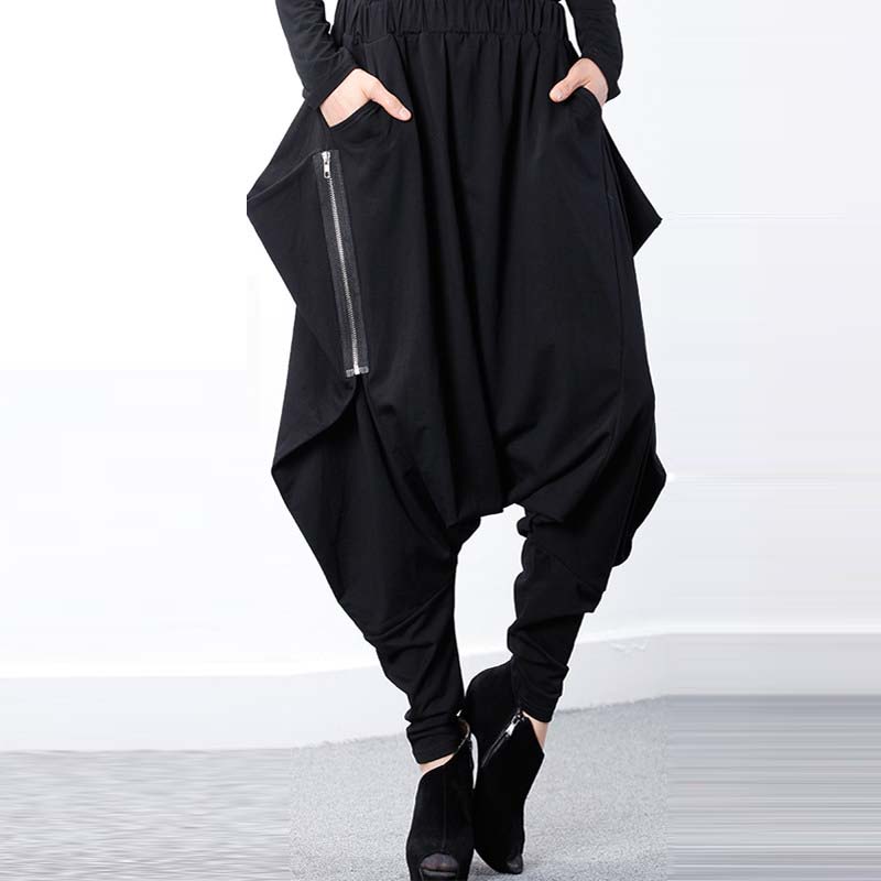 

Women Harem Pants Drape Oversize Drop-Crotch Hip Hop Trousers Plus Size, Black