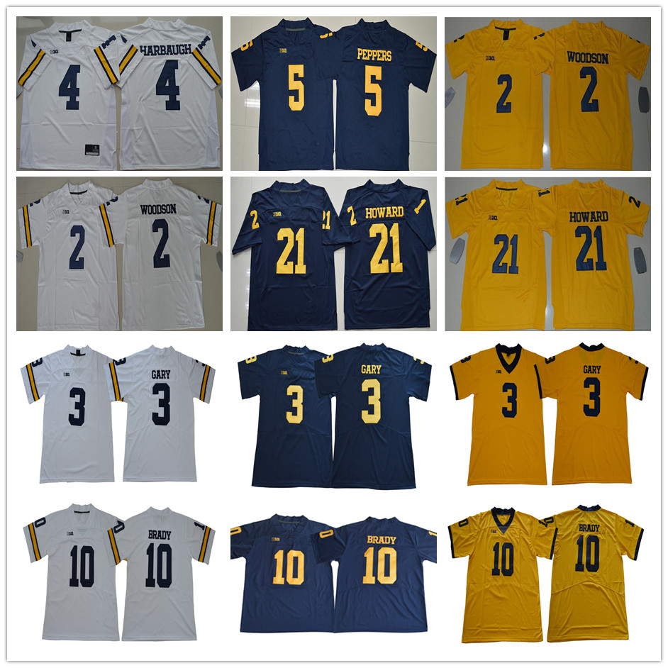 

Youth Mens Michigan Wolverines 10 Tom Brady Rashan Gary 21 Desmond Howard 2 Charles Woodson Patterson Peppers Harbaugh Kids College Jerseys