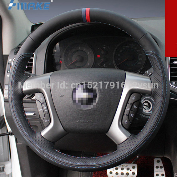 For Chevrolet Captiva High Quality Hand-stitched Anti-Slip Black Leather Red Blue Thread DIY Steering Wheel Cover-image-444136192
