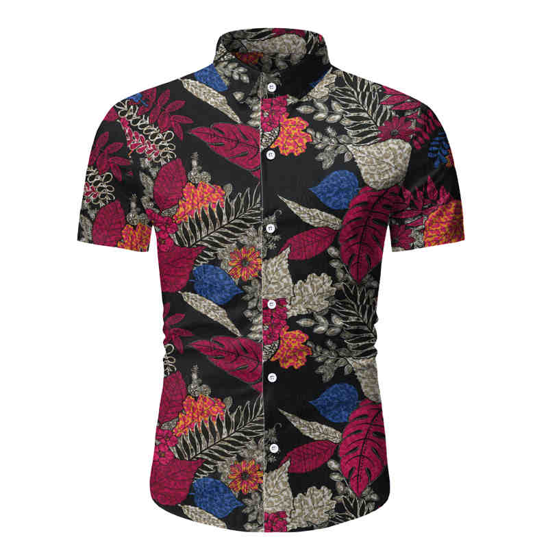 

New young men's shirt Hawaii beach style short sleeve shirt Sand Sports Beach travel fashion printed short sleeve, Tw10-green and black