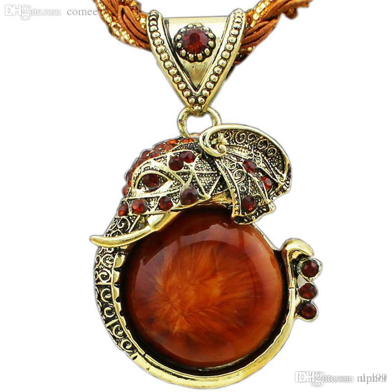 Bronce vintage esmalte cristal elefante collar