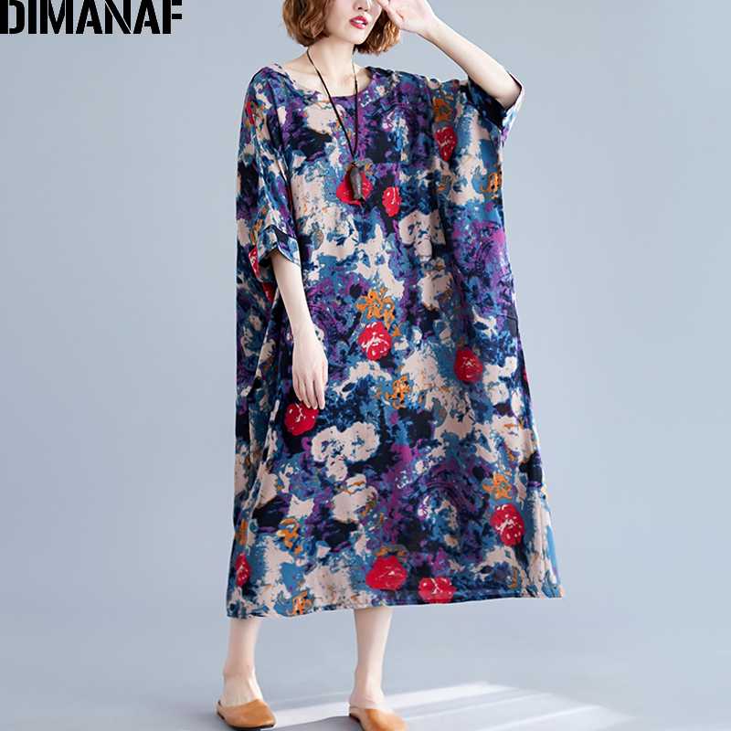 

DIMANAF Plus Size Women Dress Vintage Summer Big Size Loose Batwing Print Dress Cotton Female Lady Vestidos Sundress 6XL 2020, Dan97040cn
