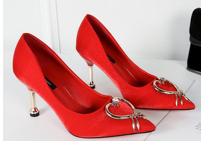 

2019 Women's shoes in Spring and Autumn with New style High heel fine heel pointed end Silk and satin @NM394, Black