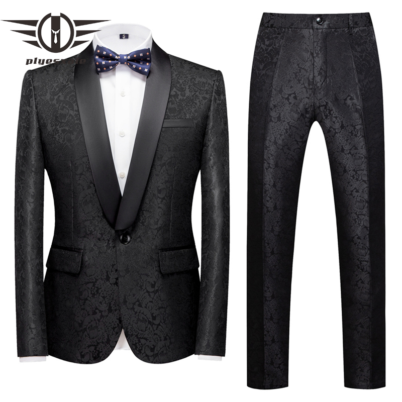 

Plyesxale Black Floral Jacquard Mens Wedding Suits 2020 Tuxedo Jacket 2 Piece Groom Terno Dinner Party Suits For Men M-6XL Q1014, Purple