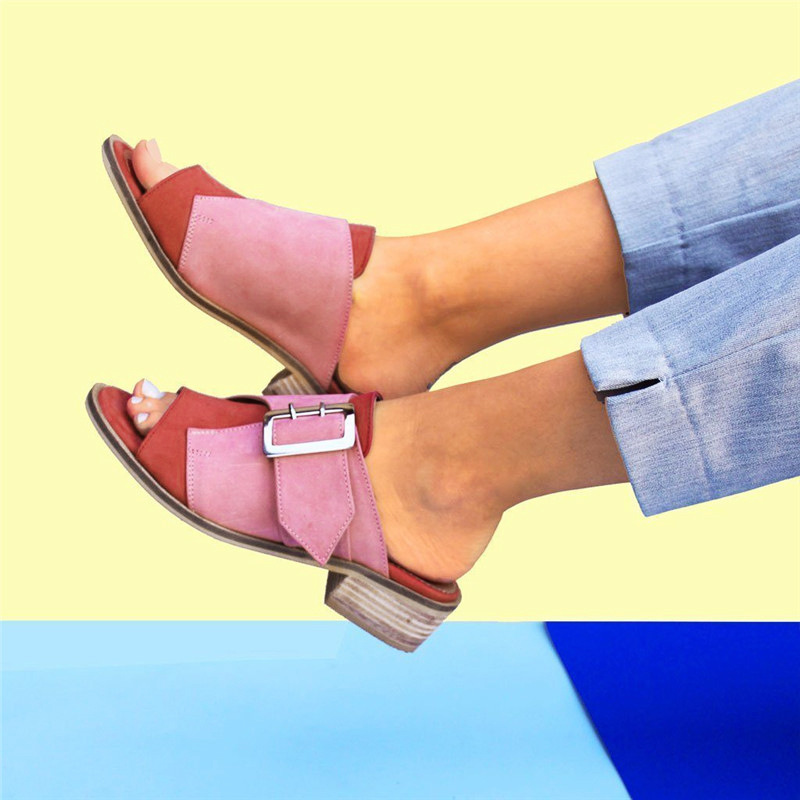 

women summer beach sandals low heels shoes woman plus size PU leather open toe slippers sandalias mujer sapato feminino D097, Brown