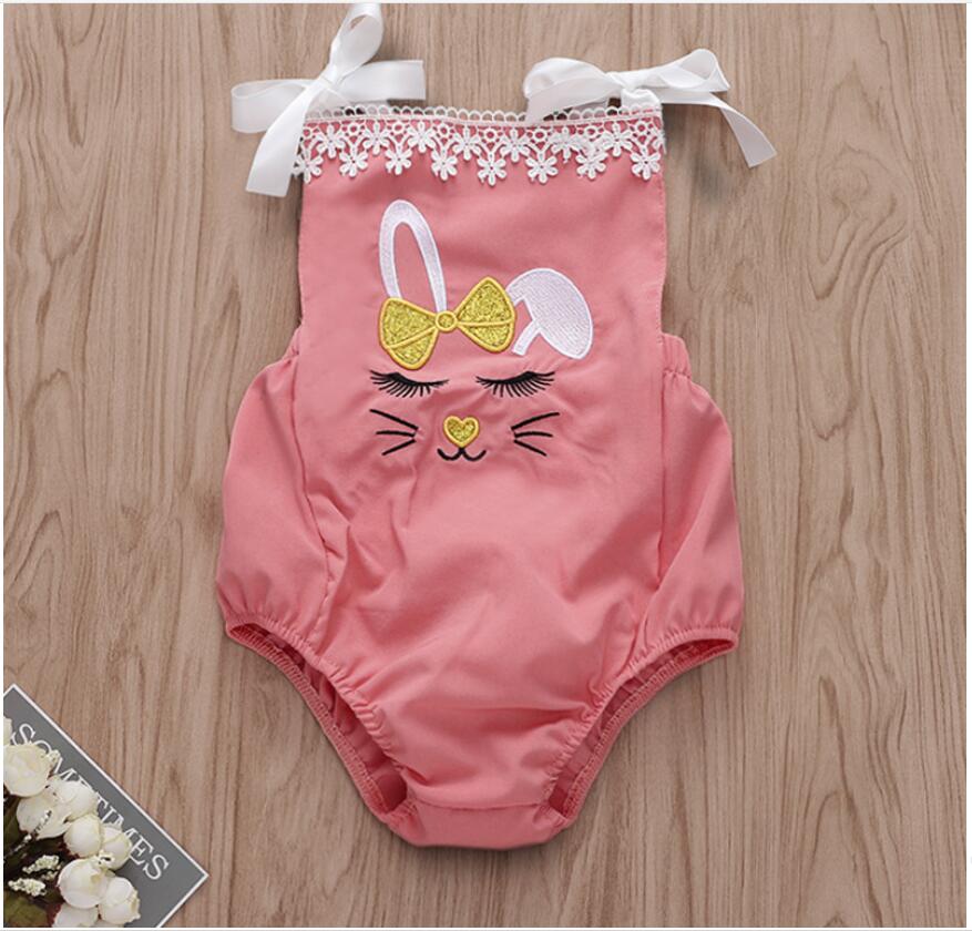

Baby Rabbit Print Sleeveless Romper Girl Summer Easter Day Jumpsuit Kids One Piece Clothes ZHT 173, As picture