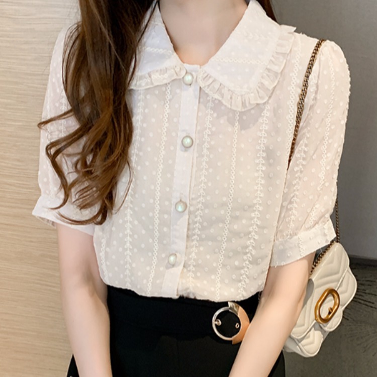 

2020 New Fashion Women Chiffon Blouse Women Summer Ins Tops Chiffon Shirts, Beige