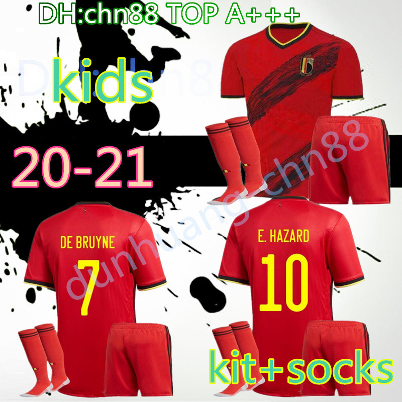 

new kids 20 21 Belgium 2020 2021 home red Belgium soccer jersey #10 E.HAZARD R. LUKAKU DE BRUYNE KOMPANY football kids Kits+Socks, Black