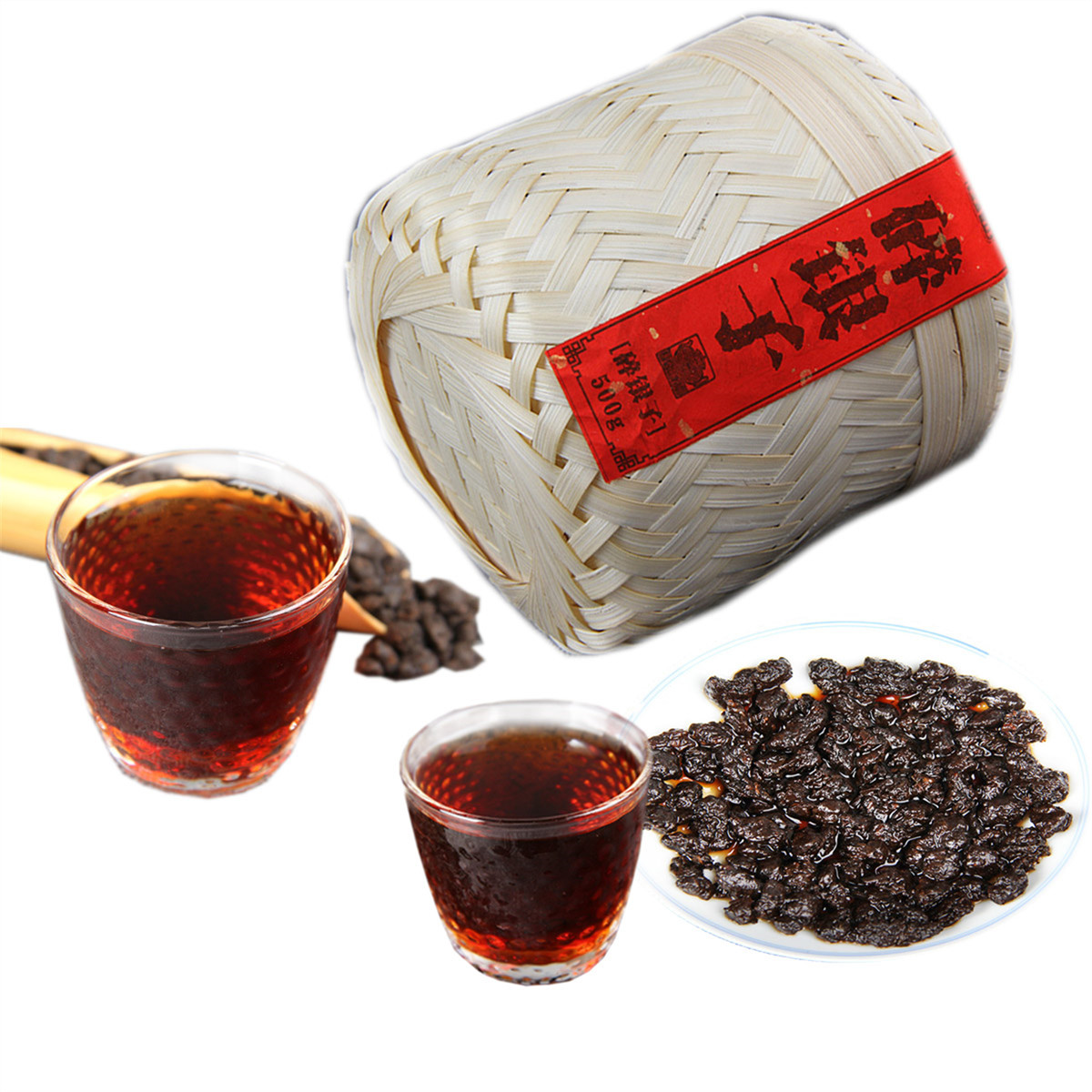 

500g Ripe Pu Er Tea Yunnan Broken silver shaped Pu er Tea Organic Pu'er Oldest Tree Cooked Puer Natural Black Puer Tea Bamboo Basket