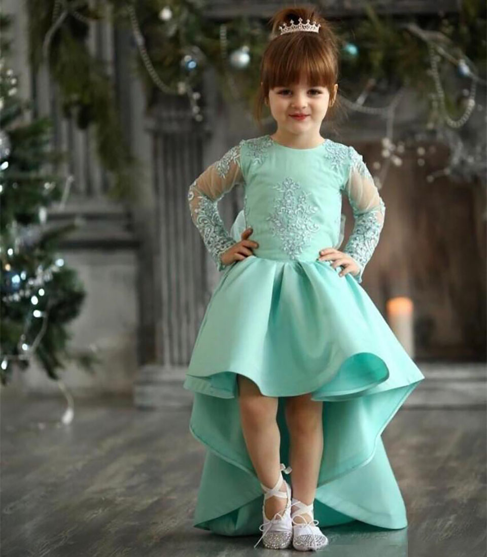 Robe de mariage pour petits enfants, avec des Appliques en dentelle, à fleurs, pour filles, élégante, pour événements de fête, vêtements de cérém