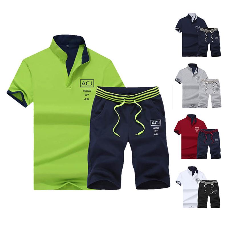 Summer Men Sportswear Sets Short Tracksuit Mens Casual Sports Suit Short Sleeve 2 Piece Sets T-shirt+Shorts Male Clothing 4XL