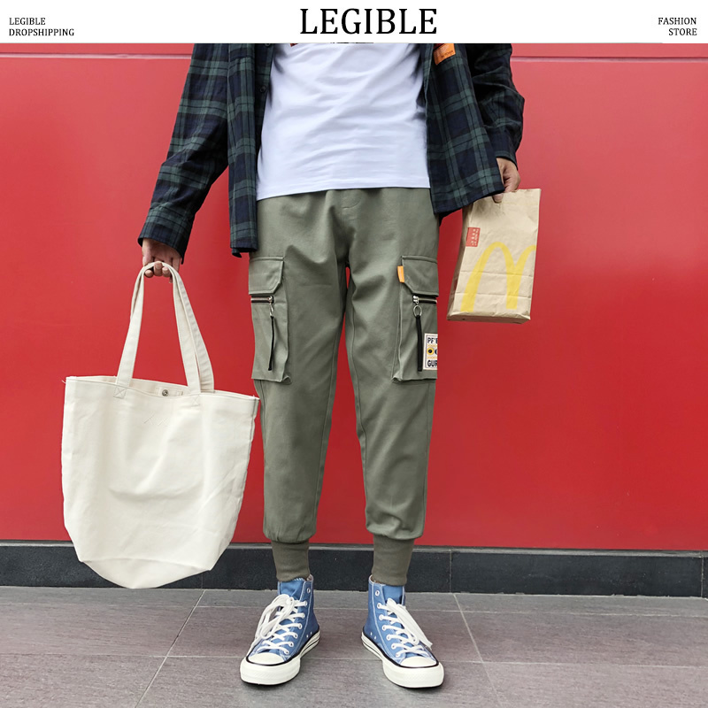 

LEGIBLE Cargo Pants Men Streetwear Joogers Pants Black Sweatpant Male Hip Hop Autumn Pockets Trousers Overalls