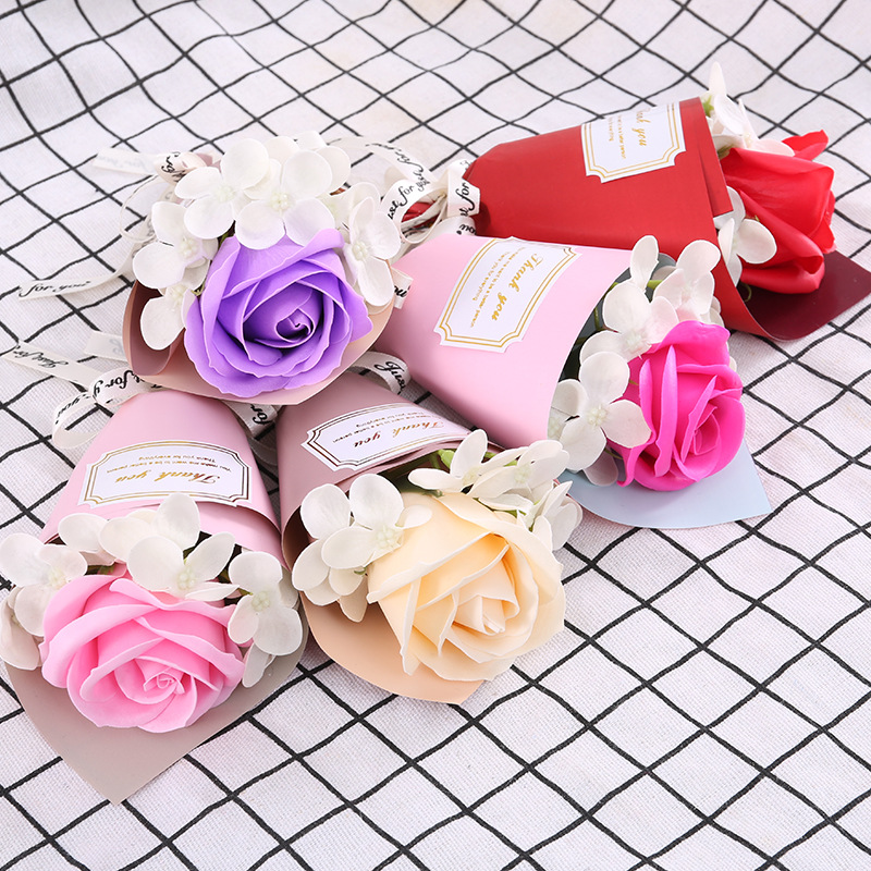 

single soap rose artificial flower forever rose hydrangea creative gift small flowers bouquet fake flowers valentine's gift, Pink
