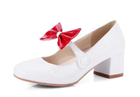 

2019 bowknot Women's shoes in Spring and Autumn with New style Middle heel Coarse heel pointed end @76, White
