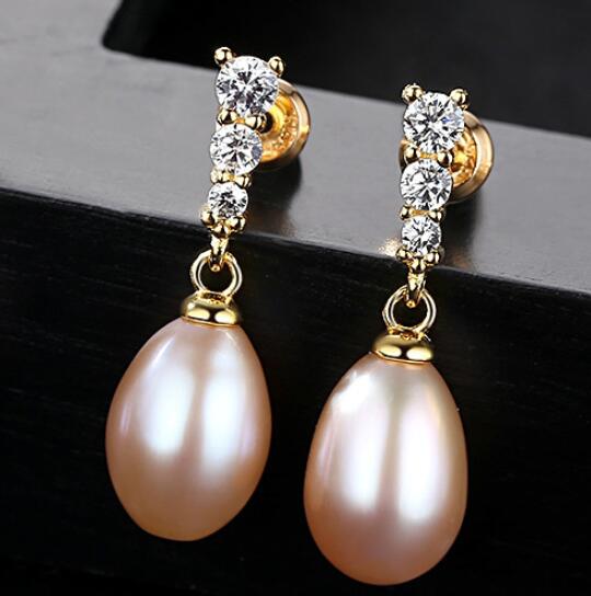 

Freshwater Pearl Earrings Dangle Drop Sterling Silver Earrings 8-9mm Cultured Pearl Fine Jewelry for Women Girls