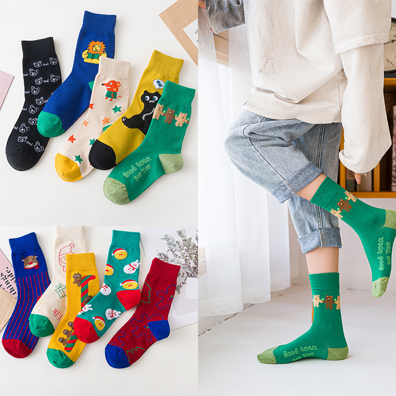 

Japanese Harajuku Kawaii Fun Creative Elk Christmas Stocking Korean Hip Hop Version of Cute Trendy Spring Funny Socks Women