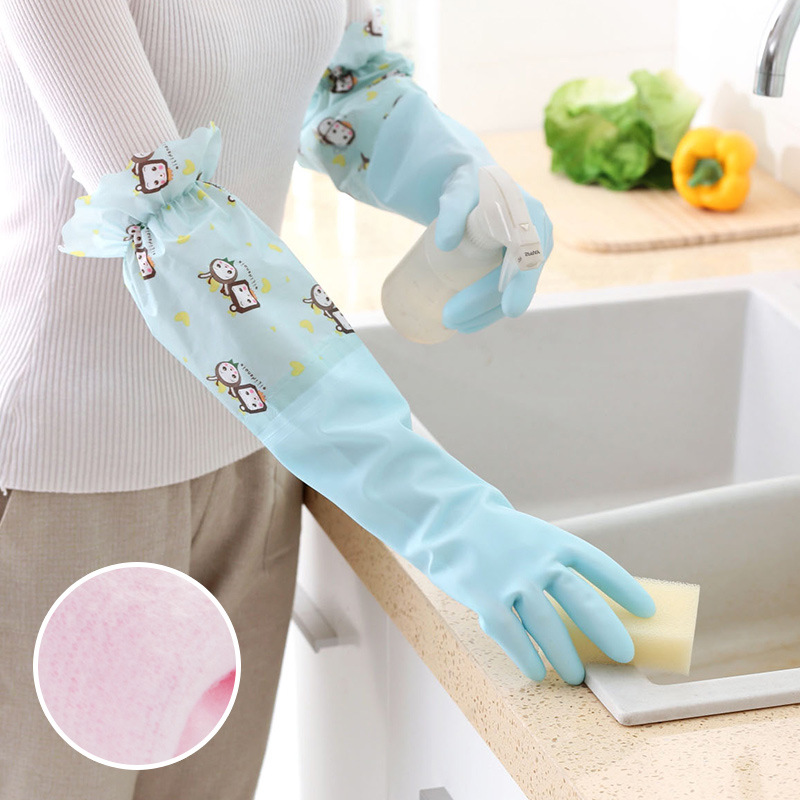 

Durable Rubber Dishs Washing Gloves Household Waterproof Plus Velvet Long Sleeve Cleaning Gloves Kitchen Anti-oil Plastic