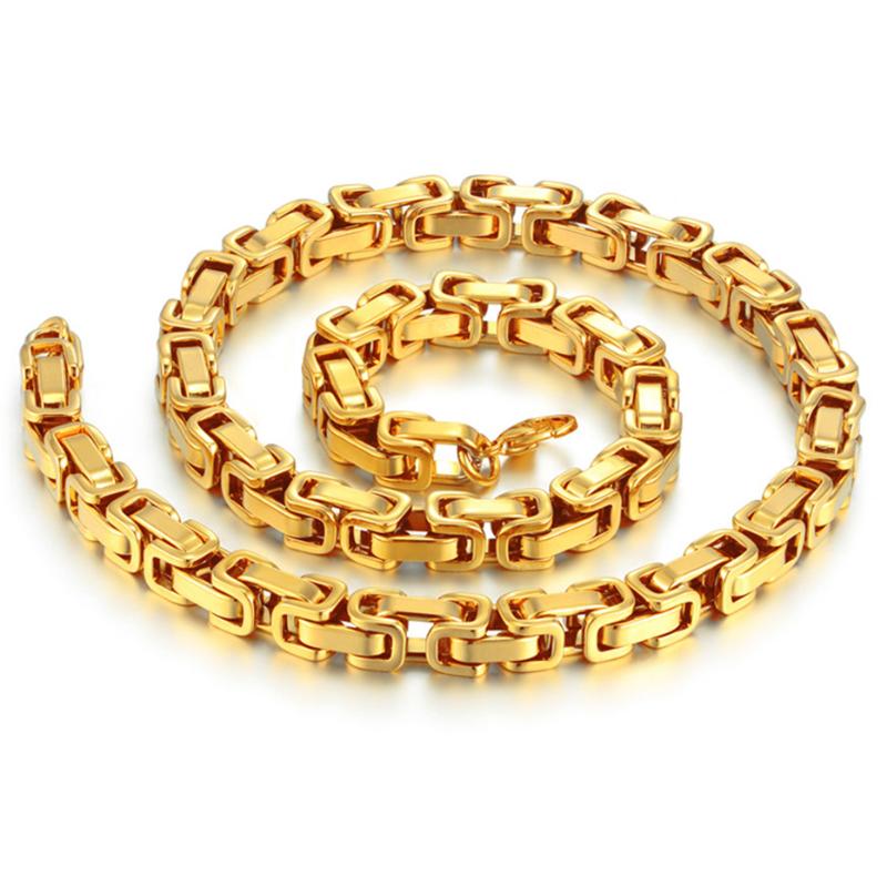 

Men Necklace Gold Tone Byzantine Chain Unisex Miami Cuba Link Chunky Chains Stainless Steel Choker Jewelry