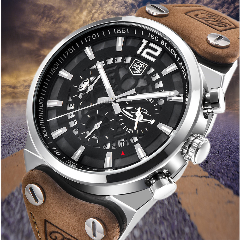 

BENYAR Brand Mens Watches Military Waterproof Leather Quartz Chronograph Sport Wrist Watch Men Relogio Masculino+box BY-5112M LY191213, By-5123