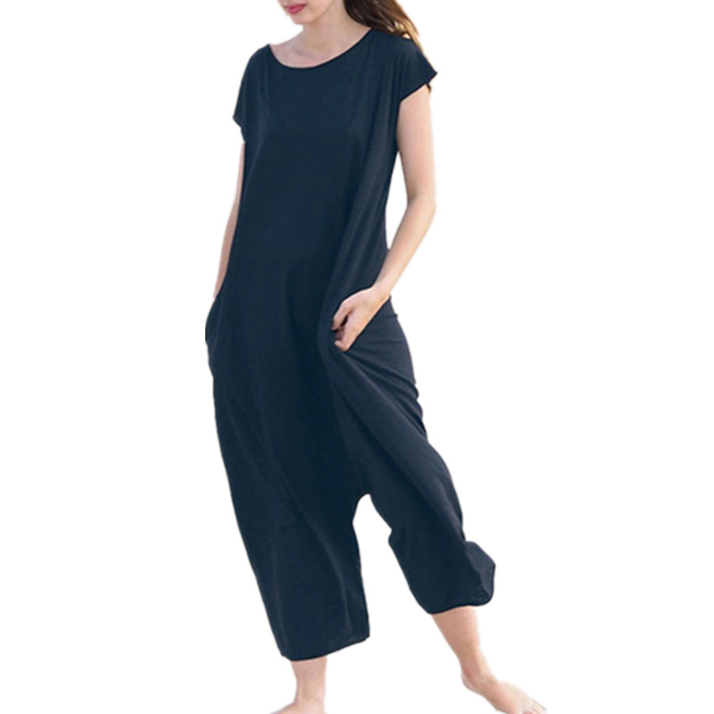 

VONDA Rompers Womens Jumpsuits 2020 Casual Loose Sexy Backless Lace-up Playsuits Harem Pants Fashion Plus Size Cotton Overalls, Black