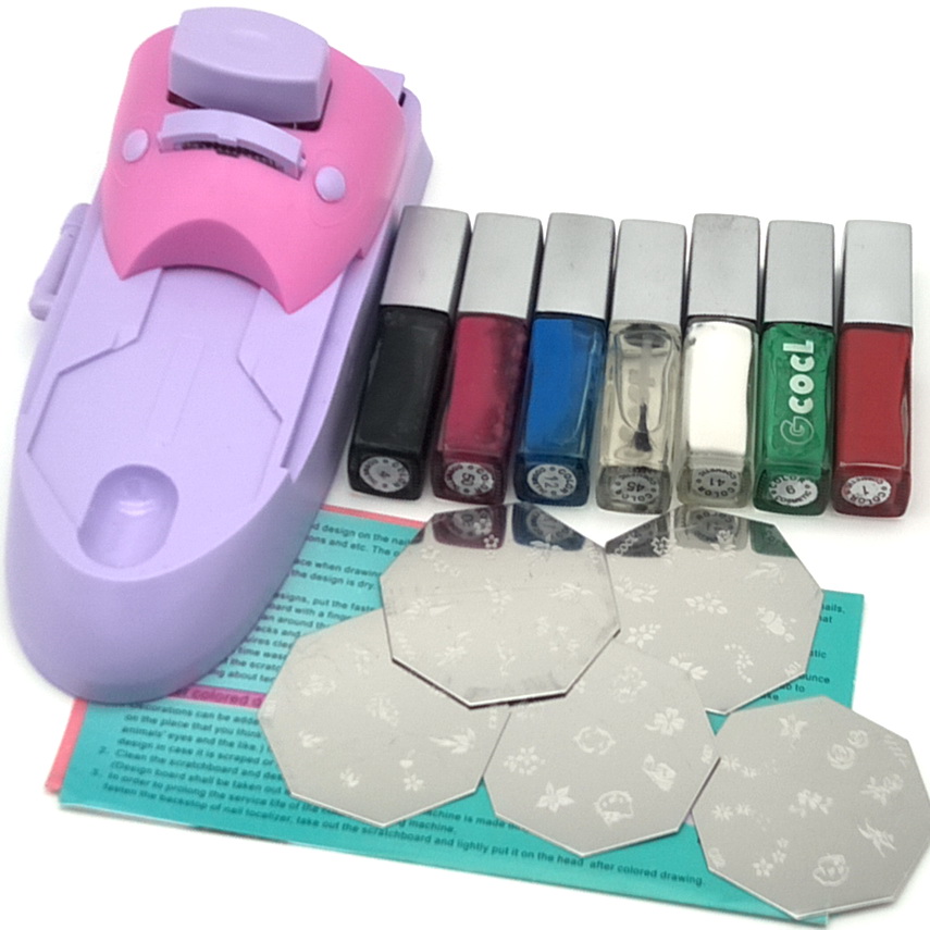 

Nail Art Drawing Polish Stamper Printer Machine Kit Nail Stamping kit With 7Bottles Nail Polish
