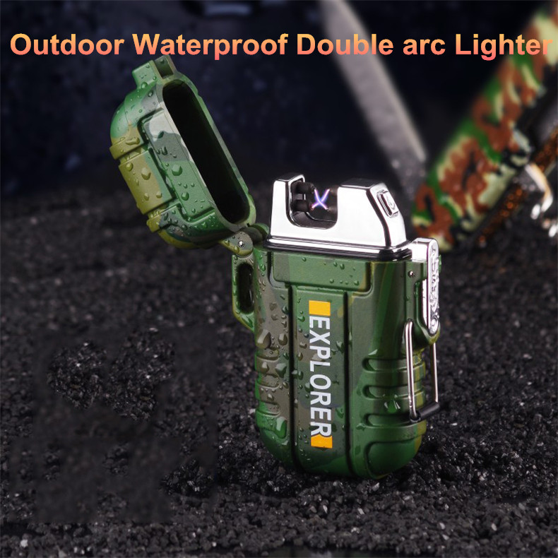 

New Arrival Outdoor Electronic Waterproof USB Plasma Lighter Rechargeable Double Arc Electric Cigarette Lighter Windproof Cigarette Lighter