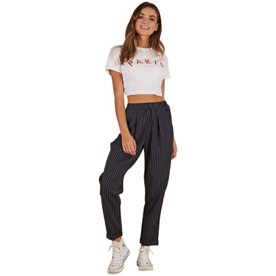 

2020 new European and American twill high waist elastic splicing and versatile Harlem pants women' pants, Dark blue