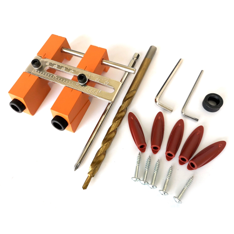 

SHGO HOT-Adjustable Double Pocket Hole Jig System 9.5Mm 3/8 inch Drill Bits Doweling Drilling Jig Punch Locator Woodworking Dril