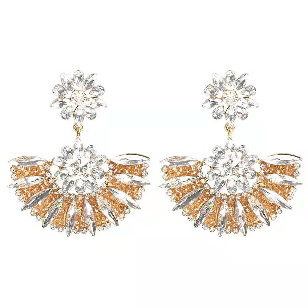 

Wholesal fan dangle earrings for women luxury designer colorful bling diamond flower earring vintage bohemian bead flowers jewelry love gift