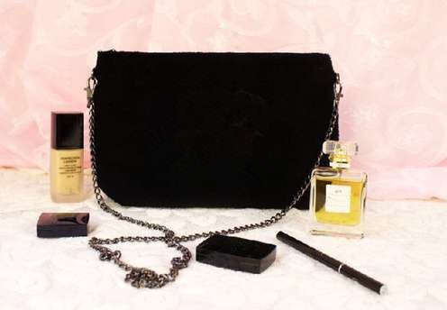 

Fashion black chain makeup bag party bag flannel shoulder bag velvet handbag