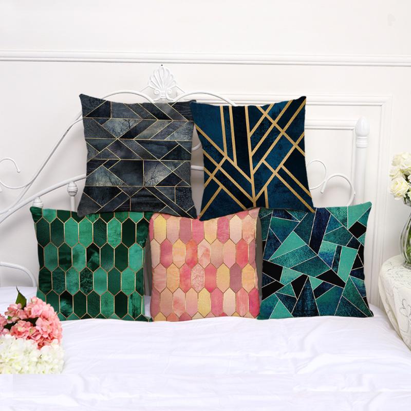 

45*45cm Colorful Patchwork Geometric Pattern Cotton Linen Throw Pillow Cushion Cover Car Home Sofa Decorative Pillowcase Decor, Random color
