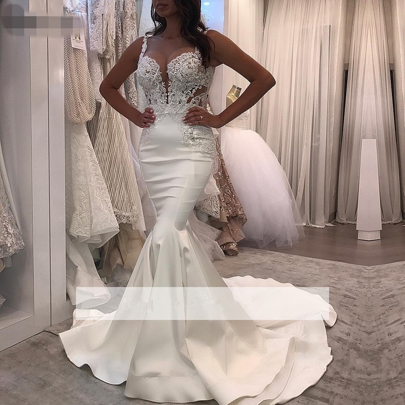Mariage Robe De Noiva 2020 Robes De Mariée Bretelles Spaghetti Sirène Chérie Dentelle Dubaï Arabe Boho Robe De Mariée Ivoire Robe De Mariée