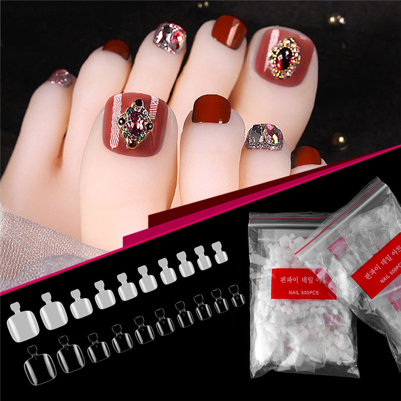 

Hot Sale 500 Pcs/Set Fake Artificial Nails Sticker Natural Acrylic False Toe Nails Tips Fail Feet Toenail nep nagels faux ongle, Transparent