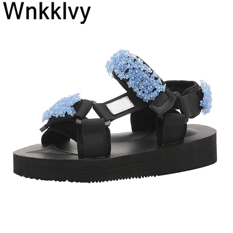 

Platform Sandals Summer Beach Shoes Comfort Casual crytsal string beaded Dress fairy Sandals Ankle Strap Girl's Sandalias 2020, Pink