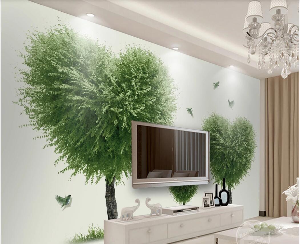 

3d room wallpaper custom photo mural European children's room heart shaped big tree flying bird background wall wallpaper for walls 3 d, Non-woven fabric