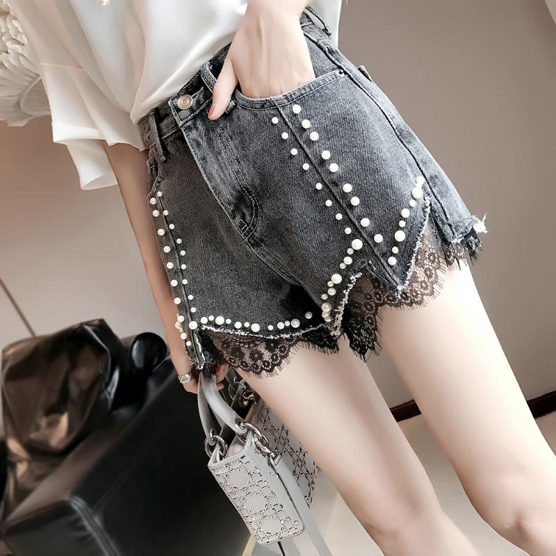 

Spring / Summer 2020 new slim and loose slim beaded denim shorts, Dark grey