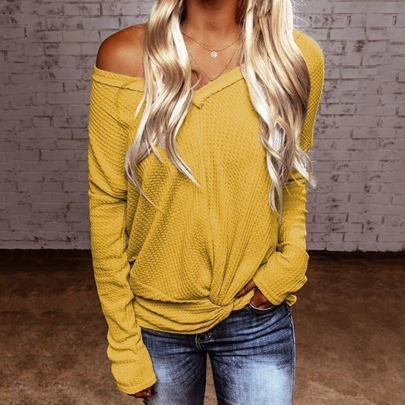 

Knitting Tee Spring Autumn Women Sexy V Neck Long Sleeve Solid T Shirt Casual Loose Tee Top Camisetas Verano Mujer 2020, Black