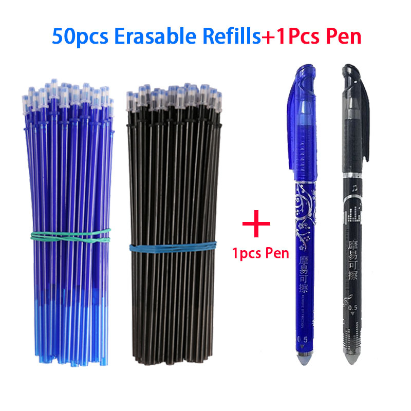 

51Pcs/Set 0.5mm Blue Black Ink Erasable Refill Rod Erasable Pen Gel Pen Writing Stationery