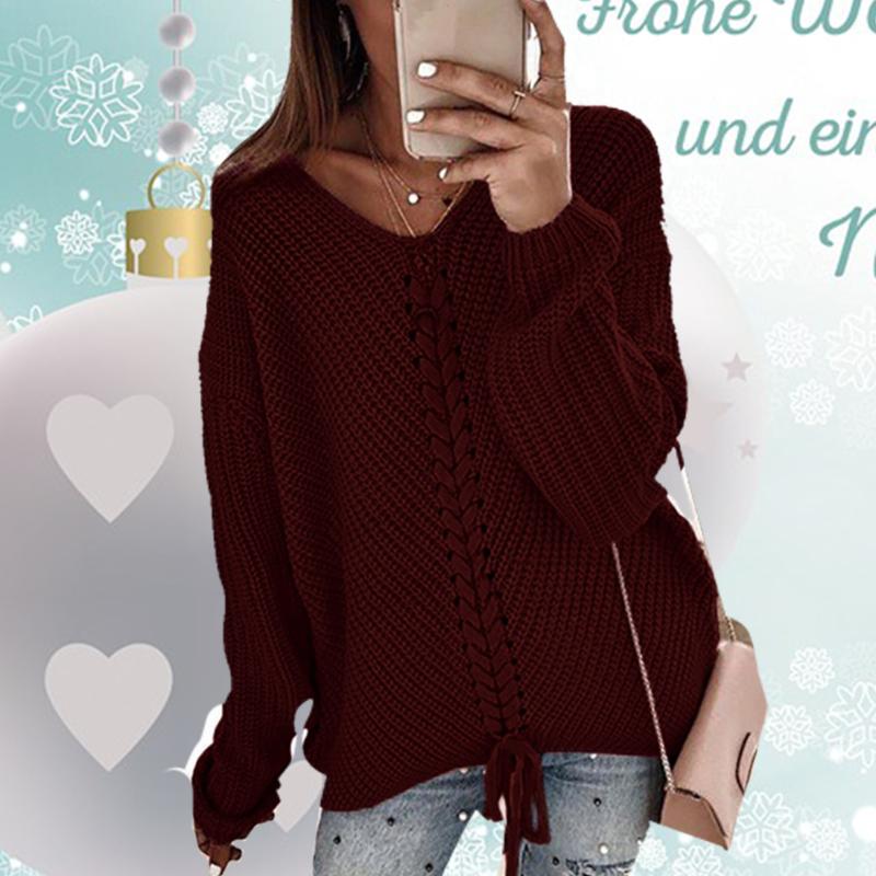 

Dating Soft Warm Travel Shopping V Neck Loose Daily Drawstring Women Sweater Long Sleeve Fall Casual Solid, Pink