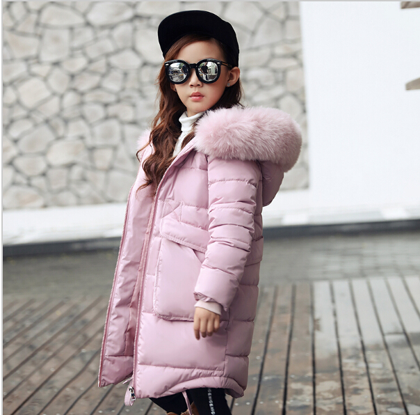 

Fashion Children Winter Jacket Girl Winter Coat Kids Warm Thick Fur Collar Hooded long down Coats For Teenage 4Y-14Y