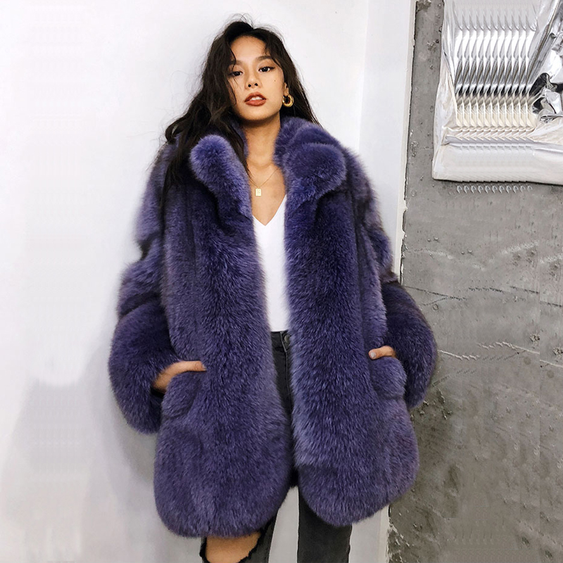 

Maylofuer Real Fur Jacket with Stand Collar Women Lady Fur Coat for Woman Winter Warm Coats, Purple