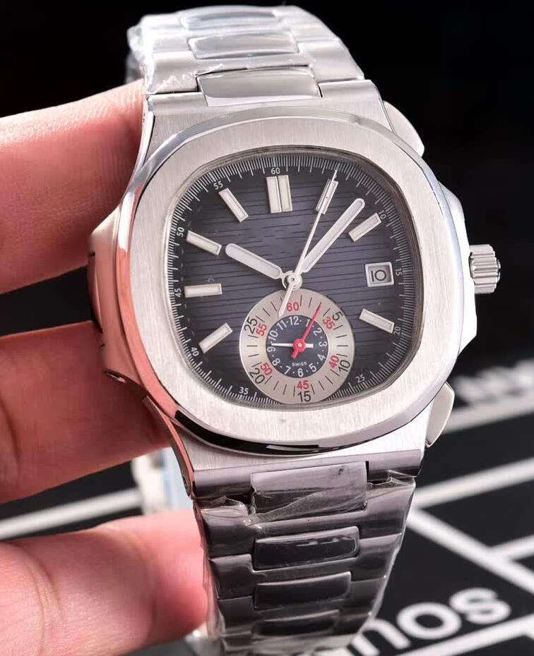 

4 Colors Nautilus Transparent Back Auto Date Watch Steel Bracelet 5980/1A-001 Automatic Movement Men's Wrist Watches, Black