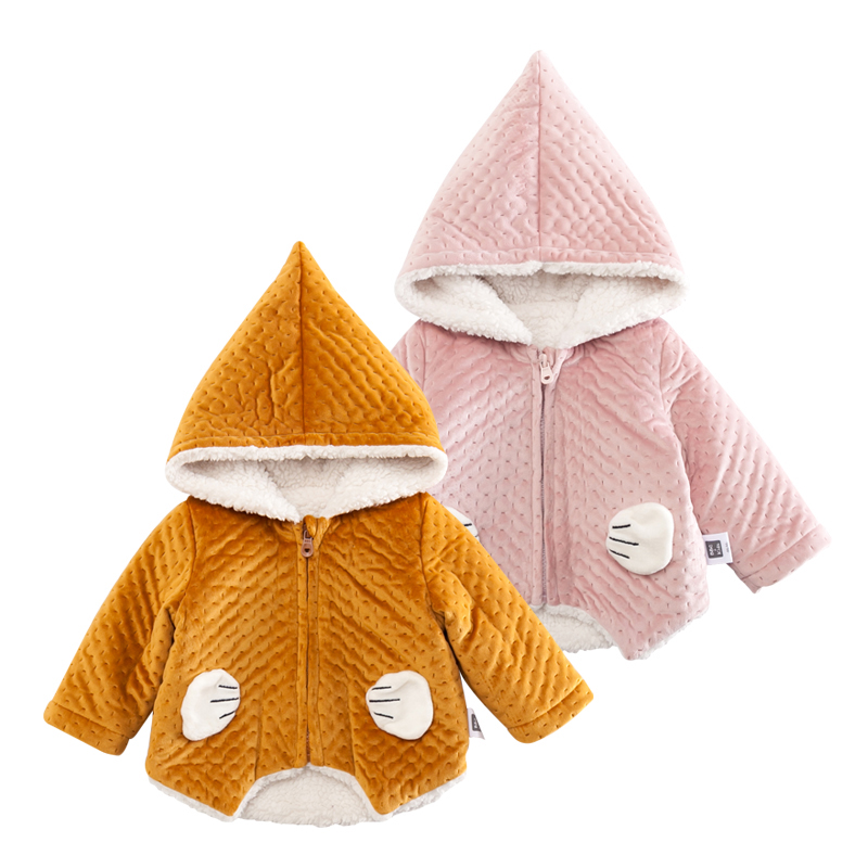 

Baby Winter Fleece Coat Warm Hooded Toddler Cartoon Jackets Newborn Plus Velvet Thicken Infants Winter Zipper Outwear, Pink